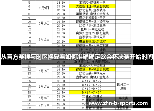 从官方赛程与时区换算看如何准确确定欧会杯决赛开始时间